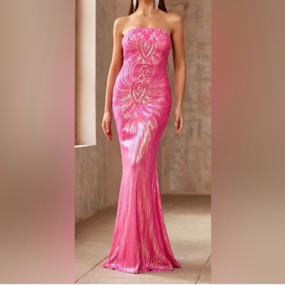 Pink Sequin Embellished Maxi Gown - Picture 4 of 6